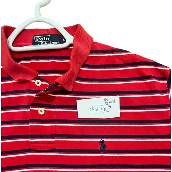 Polo by Ralph Lauren Men's Red Navy Striped Short Sleeve Polo Shirt SZ Medium - Picture 6 of 7